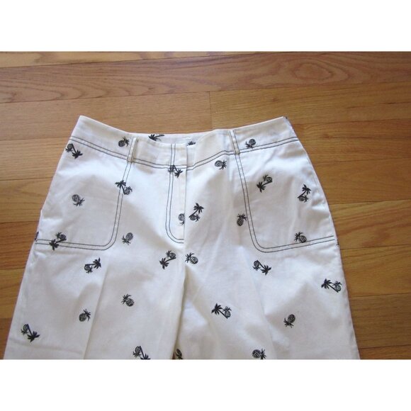 Island Republic White Capri Pants w Black Pineapple & Palm Tree Size 12 - Picture 3 of 8